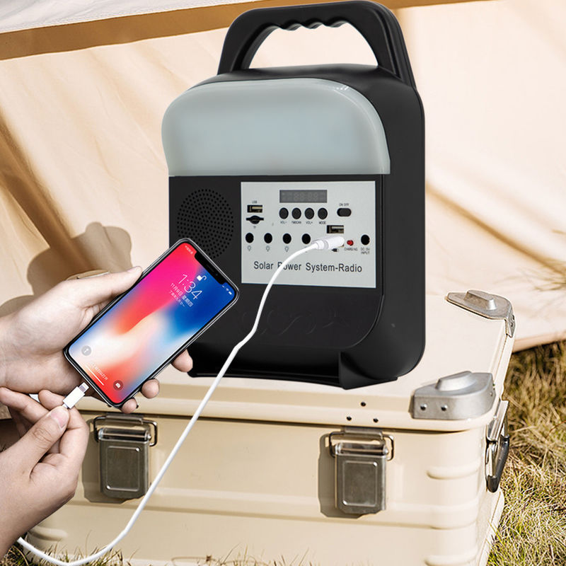 Kit Sistem Pencahayaan Energi Rumah Isi Ulang Set Bulb Surya Dengan Radio Dengan Port USB