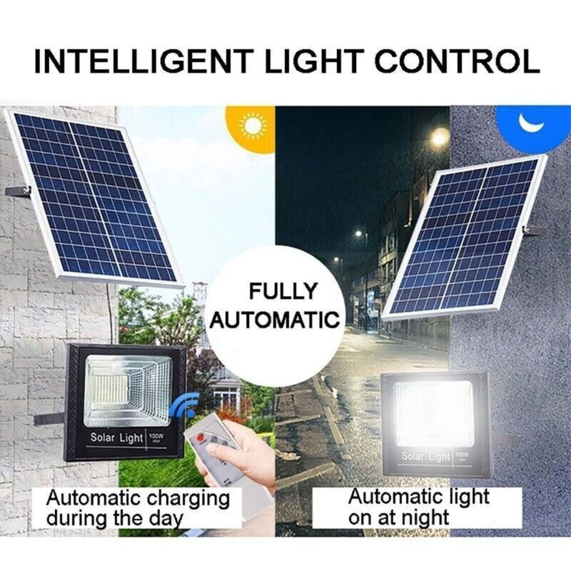300W Super Power Solar Flood Light Outdoor Street Sport Remote Kontrol Waktu
