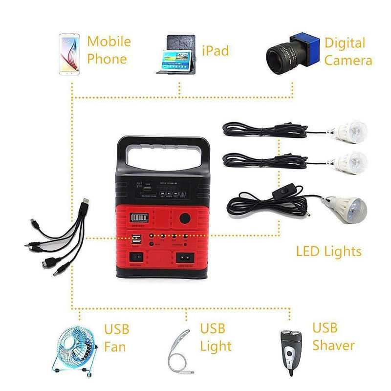 8000mAh Portable Solar Power Generator Kit Biru Lampu Darurat Surya Dengan Panel Surya 10w 6v