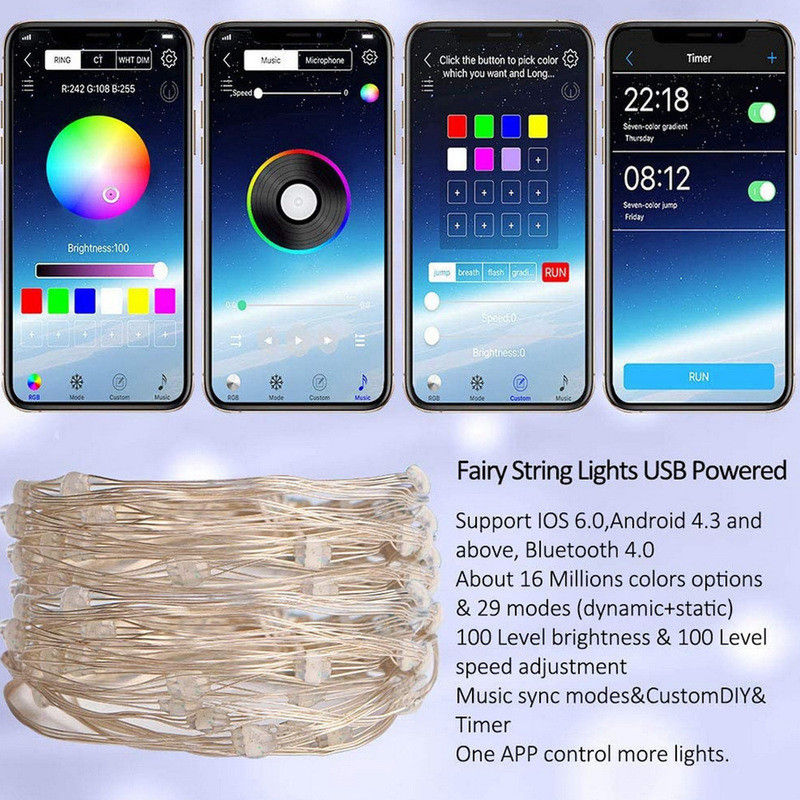 IP65 USB 6lm Lampu Hias Surya Lampu Taman String Tenaga Surya