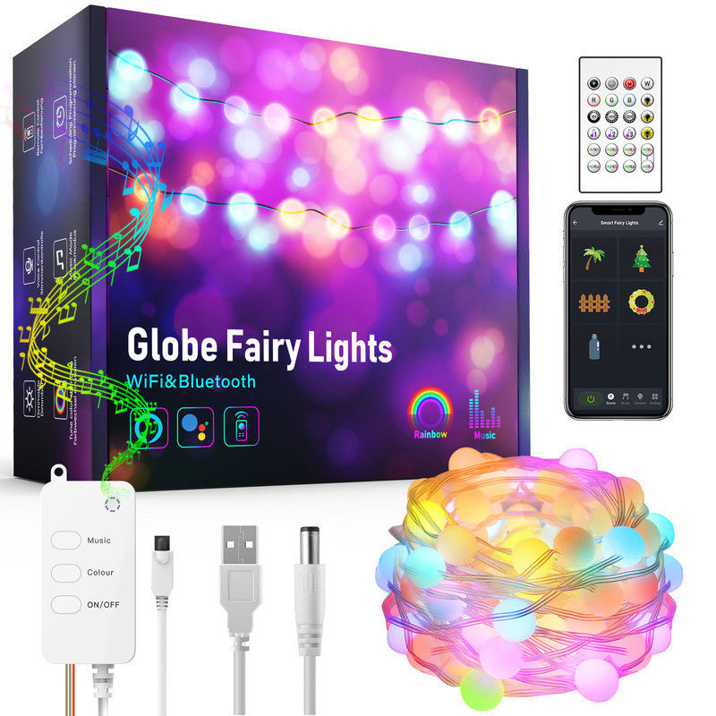 Bluetooth WiFi Lampu Hias Surya Lampu Globe Warna-warni 5m 10m