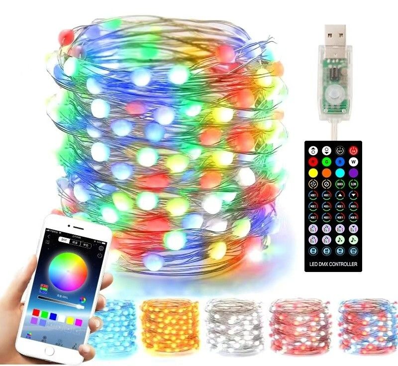 Bluetooth WiFi Lampu Hias Surya Lampu Globe Warna-warni 5m 10m