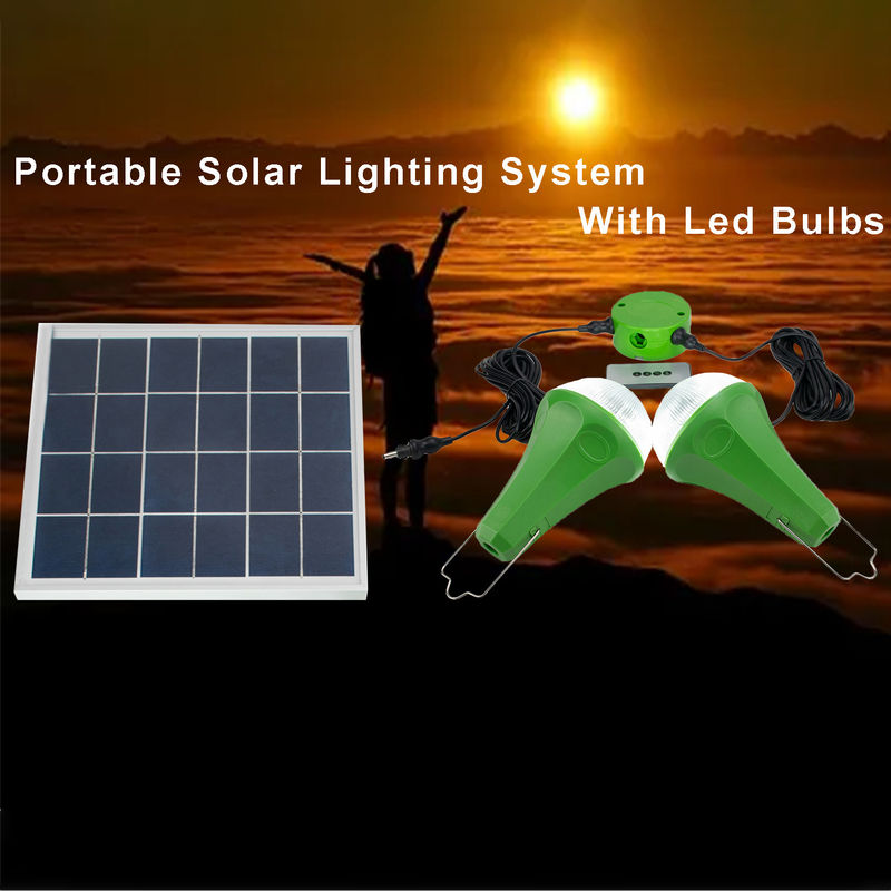 CE ROHS 10W 5V 2pcs * 3W Bulb Solar Light Kit Dengan Panel Surya Mono