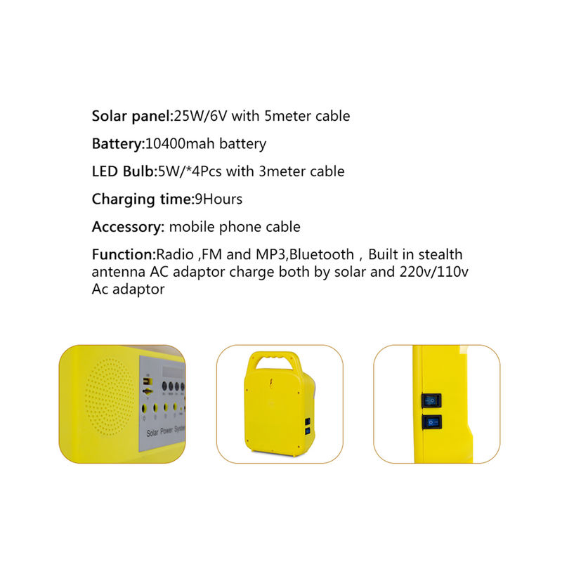 25 Watt Mobile Home Solar Lighting System Dengan Port Pengisian USB Radio SRE-6828 3pcs