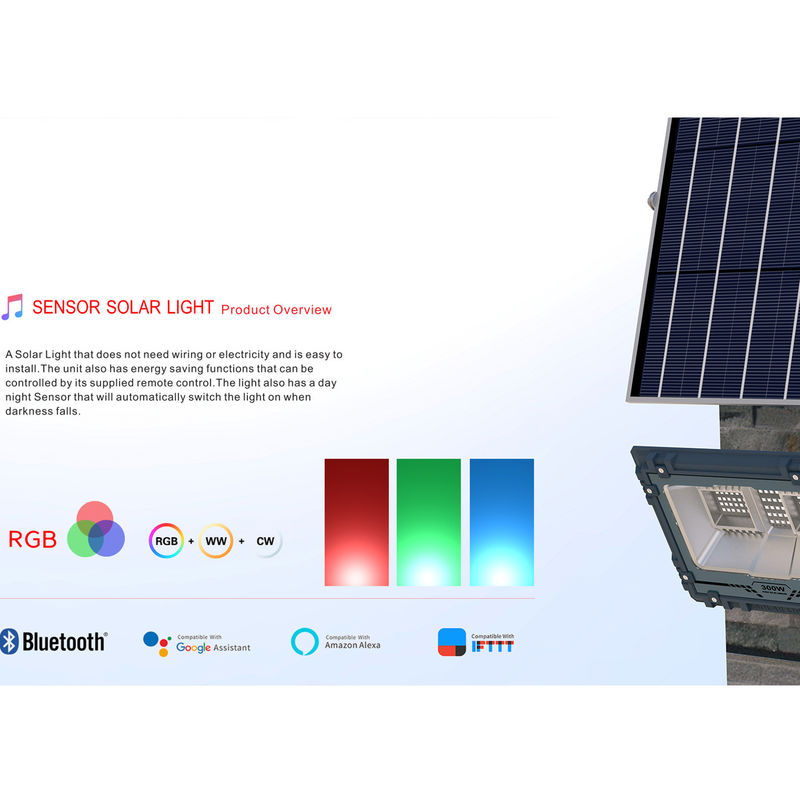 Kontrol APP Cerdas RGB Mengubah Warna Eksterior Lampu Sorot Luar Ruangan Tenaga Surya