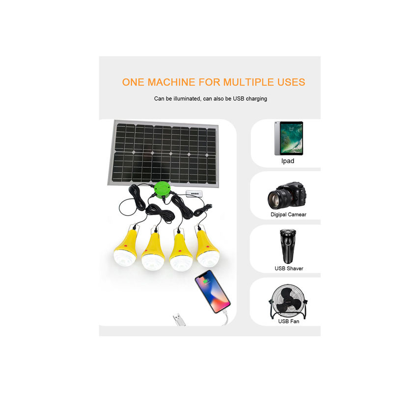 Generator Sistem Tenaga Surya Mini Portabel 30W Dengan Pengisi Daya Telepon 4 Lampu LED