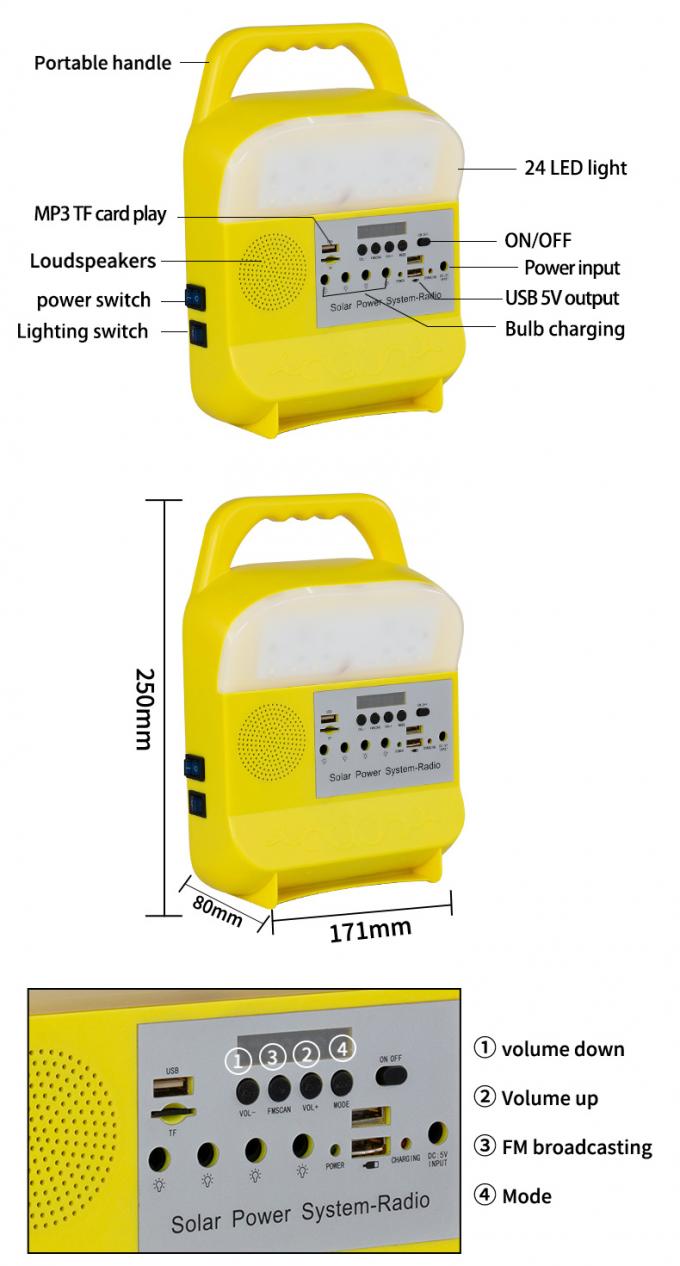 2021 New Solar Home Lighting System, Suitable for Africa, Nigeria, Kenya, 3 External Lights and USB Output